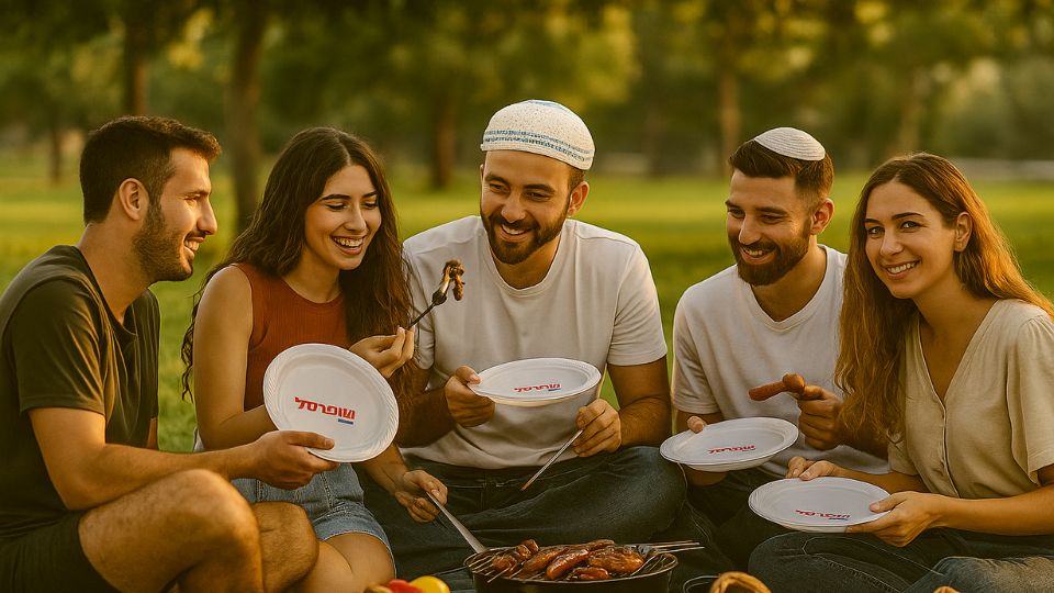 צלחת חד פעמית ממותגת עם לוגו ל BBQ בפארק